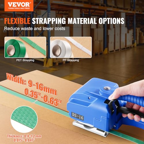 VEVOR Elektrische Umreifungsmaschine, für 0,89 bis 1,6 cm PP-/PET-Bänder, Handumreifungsgerät mit Digitalanzeige, 2 x 5000 mAh batteriebetriebenes Umreifungsgerät für Verpackungskartonpaletten