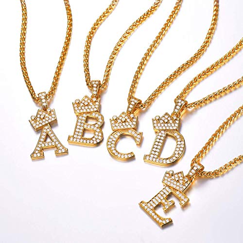 U7 Initial Necklace For Men Women Hip Hop Iced Out Jewelry 18K Gold Plated Bling Tennis Letter Pendant Rope Chain With Letter B, 22 Inch #TOP2