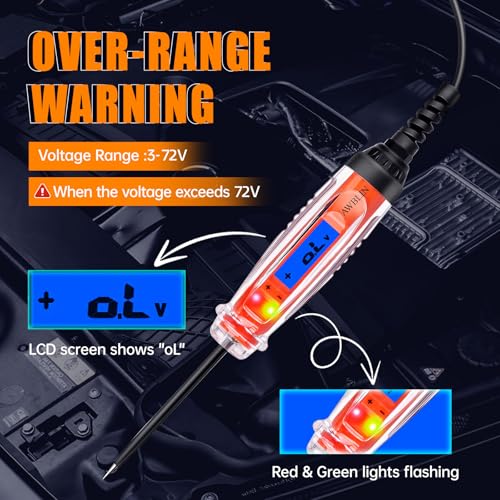 Image of Automotive Test Light 3-72V DC Digital Light Tester with Voltmeter, Heavy Duty Auto Circuit Tester with LCD Backlight Display and LED Indication, Electric Test Pen with Illumination
