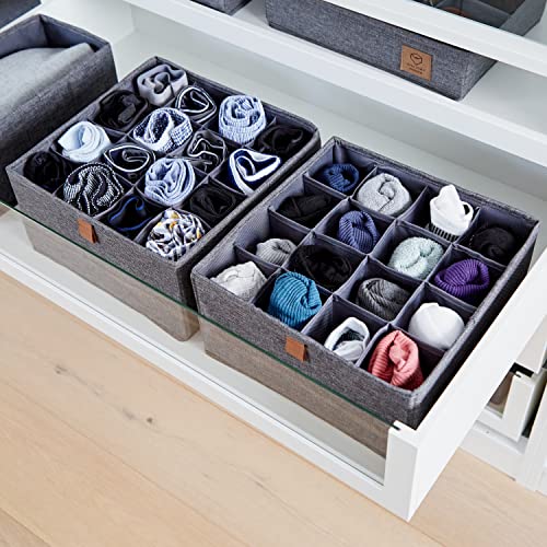 LOVE IT STORE IT Premium Drawer Organiser, 2 Pieces, Fabric Wardrobe Organiser, Set including 16 Compartments, Grey, 30 x 30 x 15 cm - Image 3