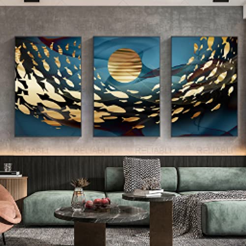 Peinture poisson doré bleu abstrait pour décorer un salon chaleureux