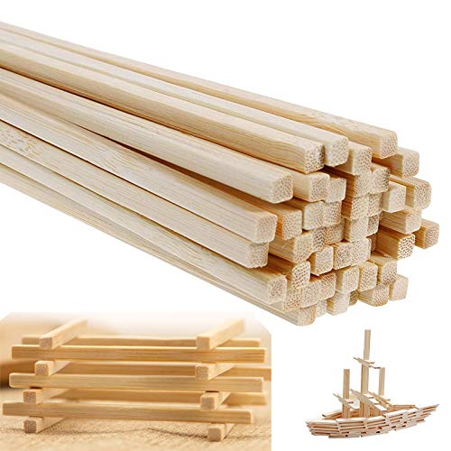 YUNSTK Lot de 50 baguettes en bambou pour travaux manuels - 4 x 4 mm - Bâtons de bambou de qualité supérieure - Longueur : 30 cm
