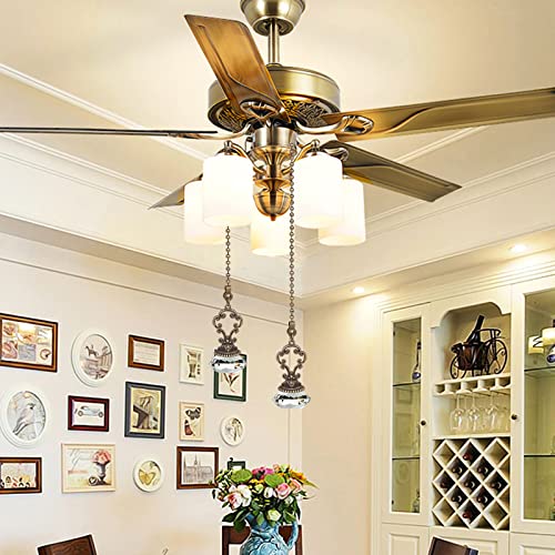 Image of 2pcs Clear Crystal Fan Pull Diamond Drop Vintage Pull Chain Ceiling Pull Bronze Chain Extender with Connector