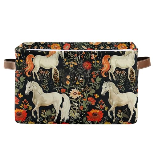 PaChyLuu Vintage Horses Storage Basket Bin Canvas Fabric Organizer Toys Basket with Handles for Home Office Nursery, Clothes, Gifts, 1 Pcs
