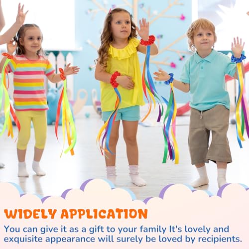 Image of VioraWhite 12 Pcs Rainbow Dance Ribbons Rainbow Rhythm Ribbons Wrist Streamers Hand Held Rhythm Streamers Gymnastics Dance Decorations for Kid Adult, Assorted Color (0.8 x 19.7 Inch,Multiple Colors)