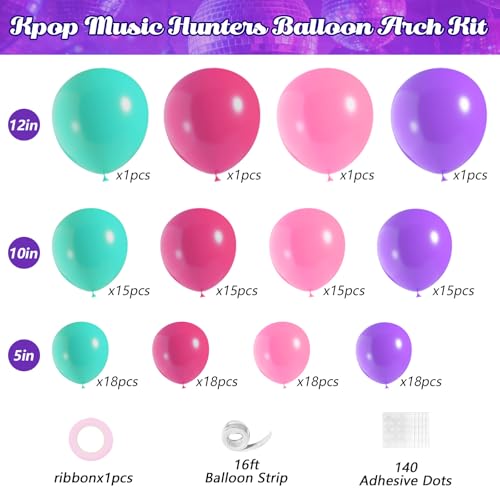 Image of JOGAMS 166Pcs K-Pop Balloon Arch Kit, Hot Pink Purple Teal Blue Balloons with Disco Star Iridescent Heart Foil Balloons for K-Pop Music Fan Birthday Prom Music Stage Concert-Style Backdrop Party