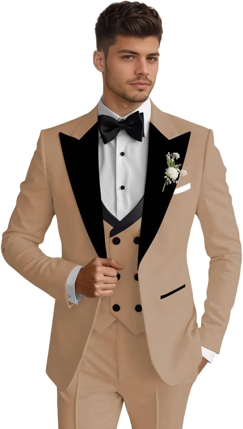 Tuxedo for Men Slim Fit 3 Piece, Formal Suits for Men Wedding Business Prom Party Mens Double Breasted Suit