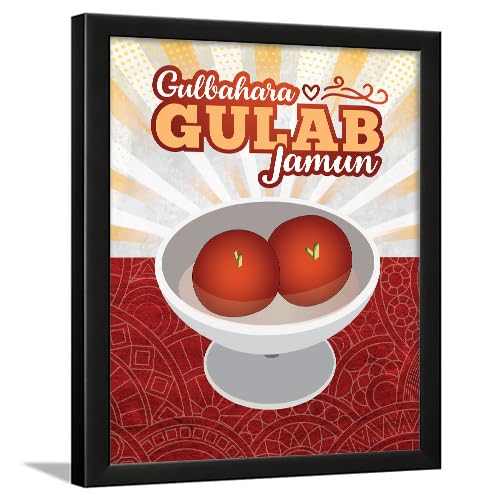 Image of Chaka Chaundh - Gulab jamun wall art poster frame Sweets Mithai shop and confectionery store wall art framed quotes decor item - Restaurant cafe food Deserts poster frame decoration items - 14 X 11 inches