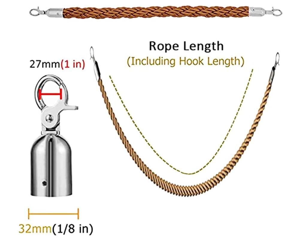 Absperrseil 1-5m Absperrkordel goldenen (Ø32 mm) karabinerhaken Hanfseil personenleitsystem absperrband crowd control rope/Silvery/1.7m