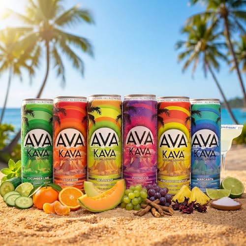 AVA Kava | Alcohol-Free Relaxation Drink | Variety Pack | Fast Acting Nano Kava • Zero Sugar Alcohols • Vegan • Plant Based • No Preservatives • Natural Flavors • Non GMO • Gluten Free | 12oz Cans (12-Pack)