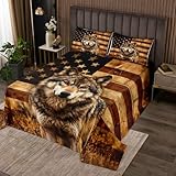 Homemissing Wolf Tagesdecke 240x260cm Animal Wolves Bettüberwurf for Jungen Mädchen American Flag Wohndecke Western Room Dekor Farmhouse Bettdecke Stepp Decke Steppdecke