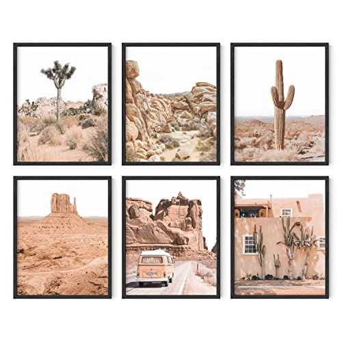 HAUS AND HUES Desert Succulent Wall Art – Set of 6 Botanical Cactus Prints, Cactus and Nature Art Decor, Kitchen Wall Prints (Black Frame, 11x14)