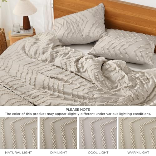 Image of Litanika Boho Queen Comforter Set, 3 Pcs Tannish Lightweight Bedding Set