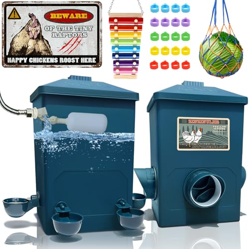 Chicken Feeder Chicken Waterer with Float Controlled Automatic Set(3 Gallon/16 Pounds) Chicken Coop AccessoriesCompatible with 5/8-inch and 3/4-inch Water Pipes 60-inch Water Supply Pipe