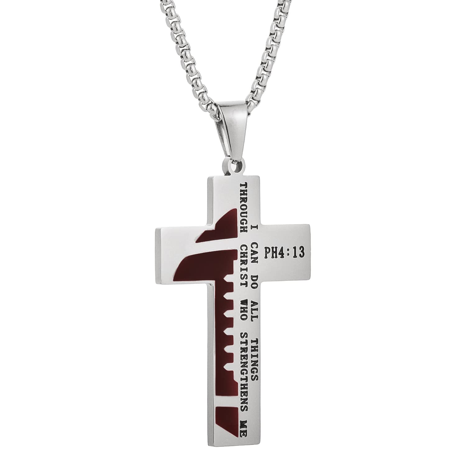 AKarrLili Stainless Steel Football Cross Necklace Bible Verse Sport Cross Pendant Necklace for Men