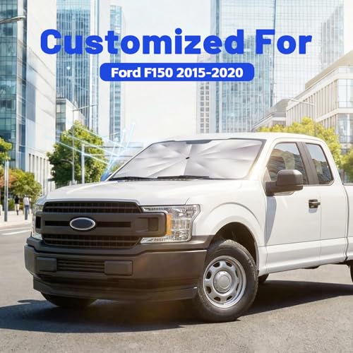 Image of Car Windshield Sun Shade for Ford F150 2015-2020 -[Reflective Coated Fabric] Sunshade Umbrella for Front Window, Car Shades Sun Visor Keep Car Cool and Protects Interior, 1:1 Exact Fit