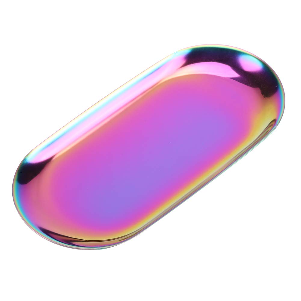 Fdit Nordic Storage Tray Cosmetics Jewelry Stainless Steel Cake Plate for Home Kitchen(Rainbow L)