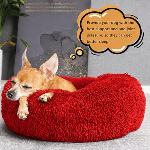 Image of ZEXSAZONE Summer Small Cat Bed Donut Shape for Kittens & Small Dogs | Soft Plush Washable Puppy Bed | Raised Sides for Head & Neck Support | Reversible 2-in-1 Pet Cushion Red