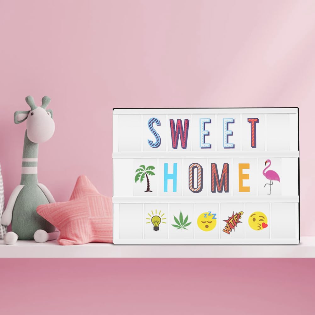 HOTUT Lichtbox mit Buchstaben Deko,Kinder Light Box mit 215 Buchstaben und Emojis,2 Stifte,30 Karten,16 Farbwechsel 4 Blitzmodi, Einstellbare Helligkeit für Schlafzimmer Bar Cafés Geschäfte