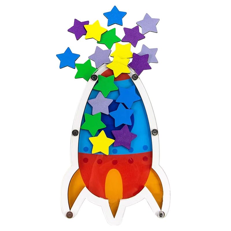 Reward Jars Classroom Potty Training Wooden Reward Chart for Kids Good Behavior Training Star Jar Reward System for Kids Motivate Responsibility(Rocket Style)