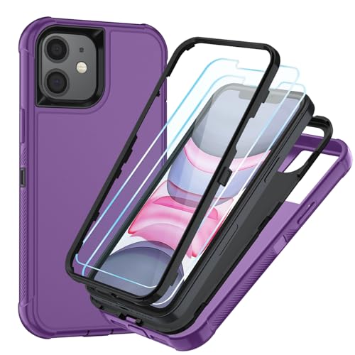 Image of SunStory Compatible with iPhone 11 Case with HD Screen Protector, 3-Layer Heavy Duty Full-Body Cover,3 in 1 Hybrid Protective Case for iPhone 11 6.1 inch,Purple