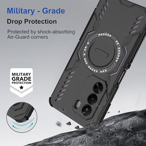 Image of amazon basics Back Case Cover for Realme P4x 5G | Magnetic Case with Built-in Metal Ring | Supports MagSafe Charger, Wallet & Car Mount | Shockproof Hybrid PC + TPU | Black