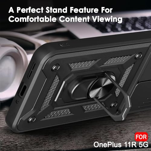 Image of TheGiftKart Tough Armor Bumper Back Cover Case for OnePlus 11R 5G | Ring Holder & Kickstand in-Built | 360 Degree Protection Back Case Cover for OnePlus 11R 5G (PC & TPU, Sliding Camera Cover, Black)