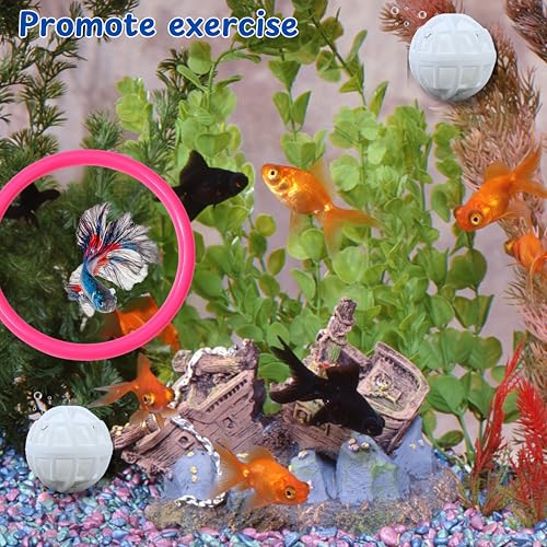 Image of Betta Ring Enrichment Toys with Filter Ball set, Turtle Water Cleaner Ball, Aquarium Feeding Ring with Nitrifying Balls, Betta Fish Toy, Aquatic Turtle Enrichment Toy, Tortoise Supplies (Pink, M-70mm)