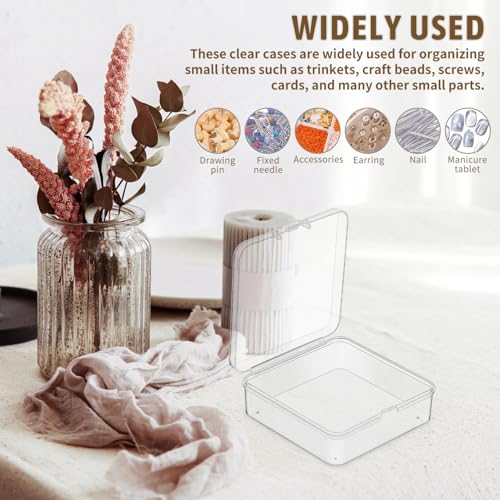 Image of TEHAUX Clear Plastic Storage Box with Hinged Lid Small Organizer for Jewelry Beads Craft Supplies 2.95 X 2.83 X 0.94 Inch Stackable Mini Container for Home Office