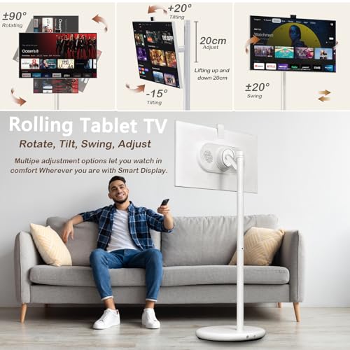 Image of OFD 27 inch Portable TV on Wheels,Mobile TV Touchsreen for Home,Android 15,Gen2 | FHD1080P Touchcreen,6+128GB Storage,Rolling Stand,Voice Remote,Built in Battery,4K Webcam,Speaker,EDLA-Certified,360Rotation