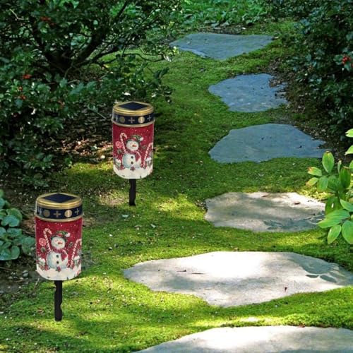 Image of Lovely Snowman Cemetery Solar Lights Water Resistant LED Flameless Candle Grave Lights Solar Powered Grave Christmas Decorations Light for Prayer 2 Pcs