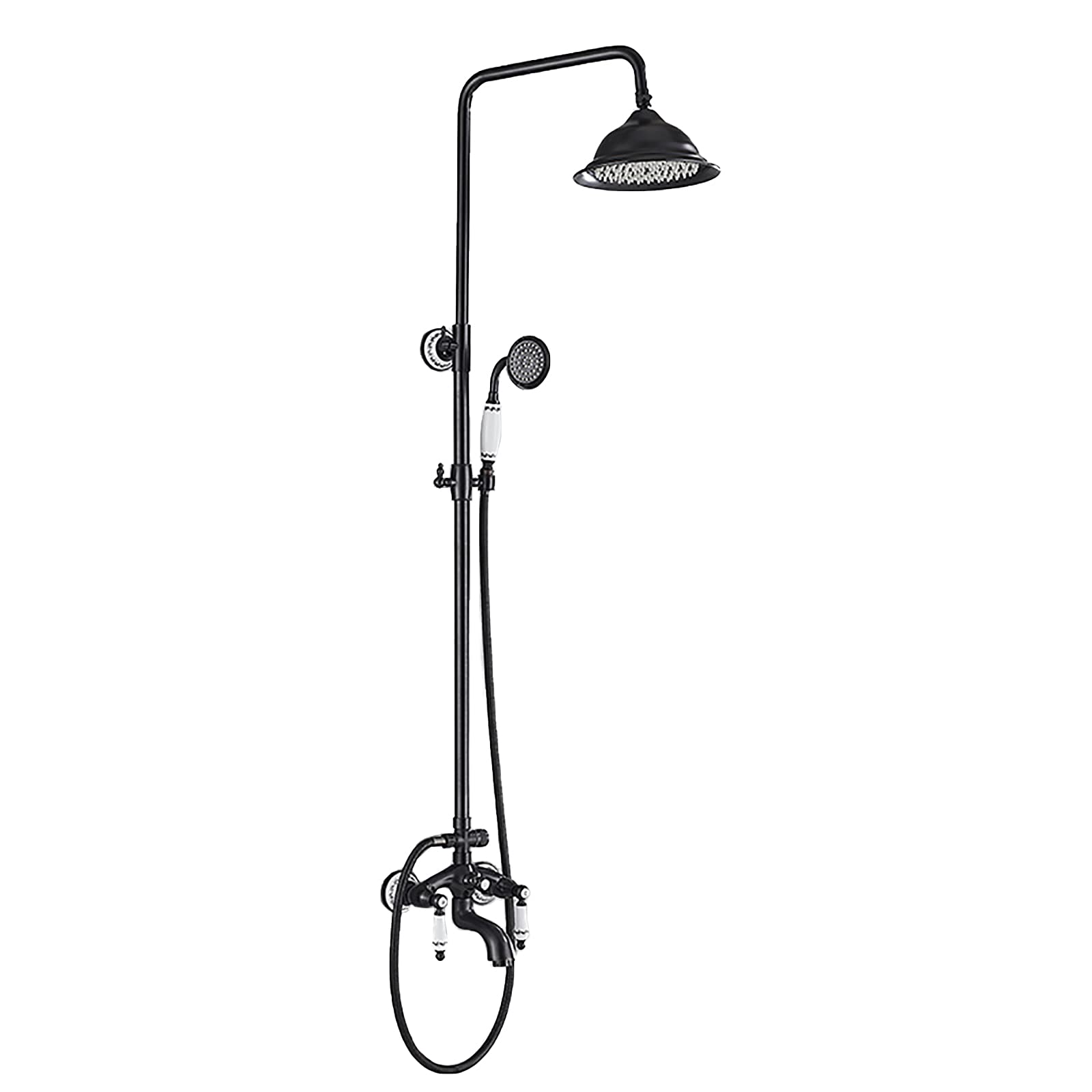 Czarny system prysznicowy z 20 cm deszczownicą głowicą prysznicową z wylewką i ręcznym zestawem kranów, regulowany uchwyt ścienny 3 funkcje do spa, nowoczesne ulepszenie łazienki