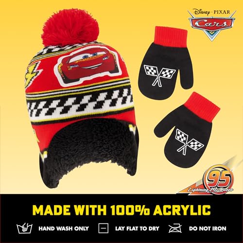 Image of Disney Boys' Winter Hat and Mitten Set, Cars Lightning Mcqueen Toddler Beanie for Ages 2-4