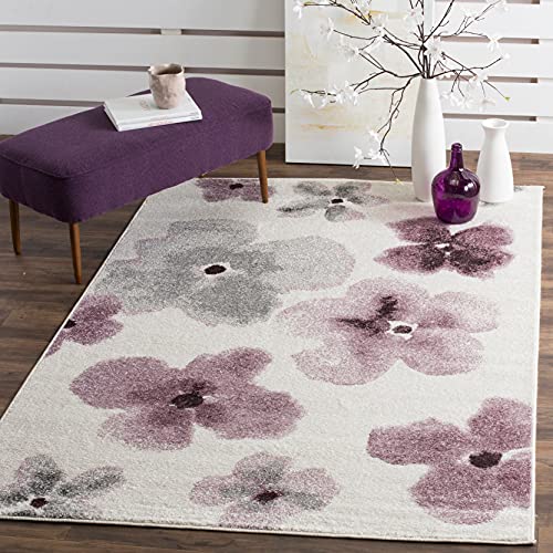 SAFAVIEH Adirondack Collection Accent Rug - 3' x 5', Ivory & Purple, Floral Watercolor Design, Non-Shedding & Easy Care, Ideal for High Traffic Areas in Entryway, Living Room, Bedroom (ADR123L)