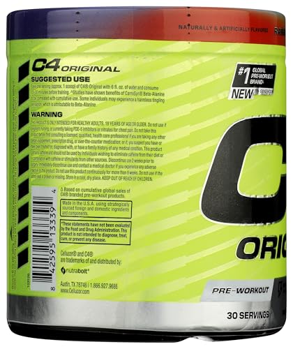 Image of C4 Original Pre Workout Powder Sugar Free for Men & Women 200mg Caffeine + CarnoSyn Beta-Alanine + Creatine + AI Peptides - Rainbow Blast, 30 Servings