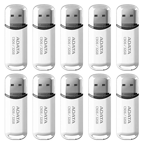 Memorias Usb, Personal Computer PSA Memoria USB ADATA 32 GB, Kit de 10 Piezas, (Modelo: AC906-32G-RWH) Color Blanco, USB C906, Paquete de 10, Diseño Elegante COMPUTO Y PAPELERIA
