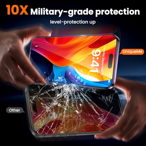 Image of UniqueMe for iPhone 14 Pro Screen Protector - [Military Grade Shatterproof & 9H+ Hardness] Screen Protector 14 Pro Tempered Glass Full Coverage Protection, Easy Installation, 2 Packs