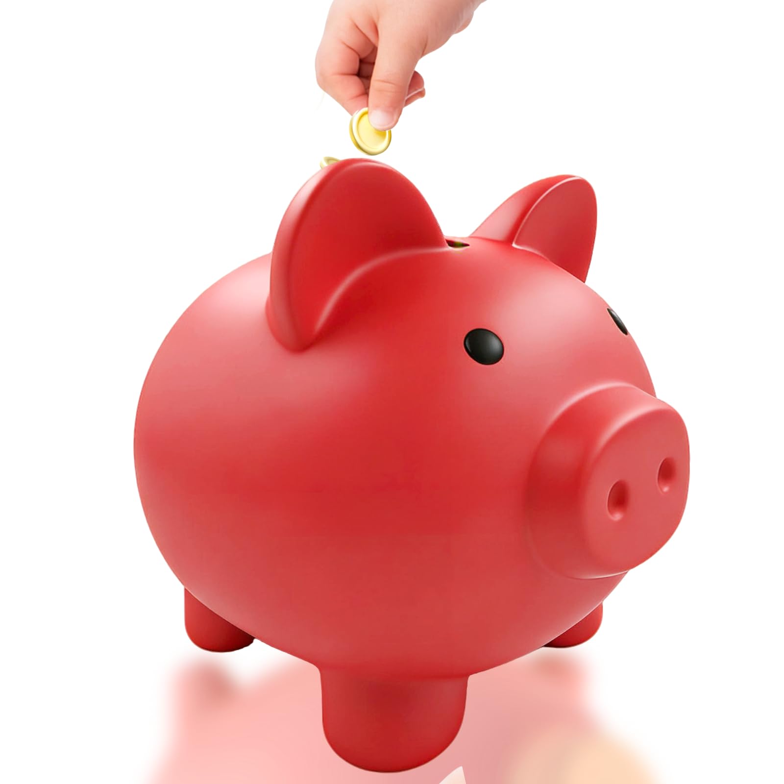 Red Piggy Bank,Cute Piggy Banks for Kids, Cute Coin Cash Money Box,Unbreakable Plastic Money Bank, Change Savings Bank Fun Gift For Boys, Girls, Adults, Home Decoration (L)