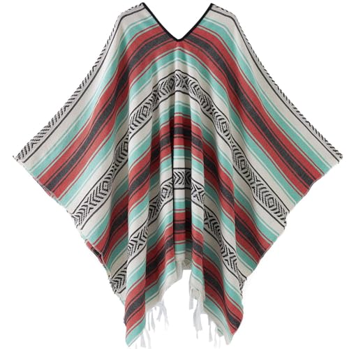 Poncho de playa para mujer con flecos y rayas vestido estilo mexicano 5
