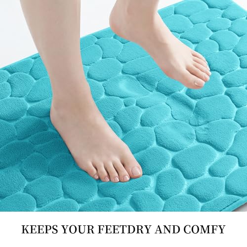 Image of YIHOUSE Memory Foam Bath Mat Cobblestone Bathroom Rugs Super Water Absorbent Bath Mats for Bathroom Machine Washable Bath Rugs(20 x 32 ,Teal)