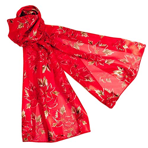 Red Poinsettia Christmas Scarf - W498RD