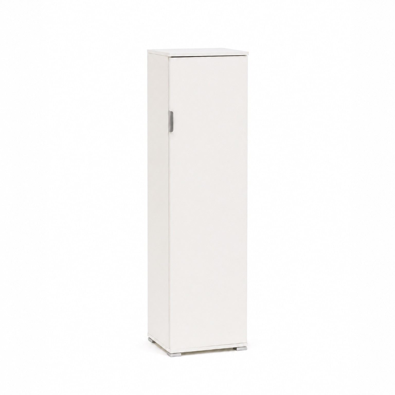 The White Stone Armadio Portascope Salvaspazio Bianco Già Montato | Mobile Multiuso con Ripiani Regolabili ed Estraibili | Armadietto Lavanderia in Legno con Anta e Piedini