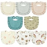 Lictin Neutral Baby Bibs - 8 Pack Drool Bandana Cotton, Snap Bibs for Boys Girls Toddlers Infants Teething, Absorbent & Soft