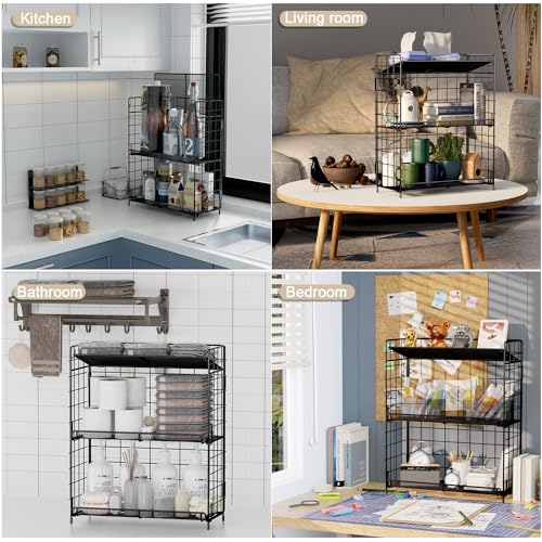 DTUQYX Spice Rack Organizer, 3 Tier Adjustable Height Spice Rack, Installation Free, Foldable Multi-Purpose Storage, Suitable for Kitchen/Bathroom/Home/Office
