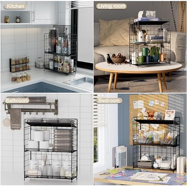 Spice Rack Organizer, 3 Tier Adjustable Height Spice Rack, Installation Free, Foldable Multi-Purpose Storage, Suitable for Kitchen/Bathroom/Home/Office