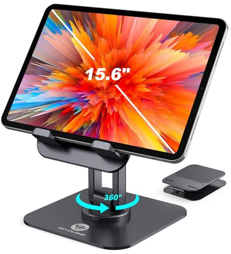 OCYCLONE iPad Stand, 360° Rotating Adjustable Foldable iPad Tablet Stand Holder for Desk Compatible with Kindle Tablet iPad 4' - 15.6' Portable Monitor Stand...