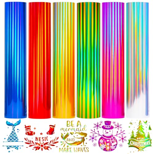 Image of Holographic HTV Heat Transfer Vinyl Metallic Holographic Vinyl Gold Iron HTV 6 Sheets 10 x 12inch Iron On Vinyl for T-Shirts DIY Design, Silhouette Cameo & Heat Press Machine