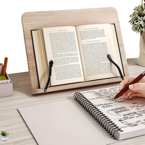 Soporte para libros de madera natural y ajustable para escritorio y hogar 3