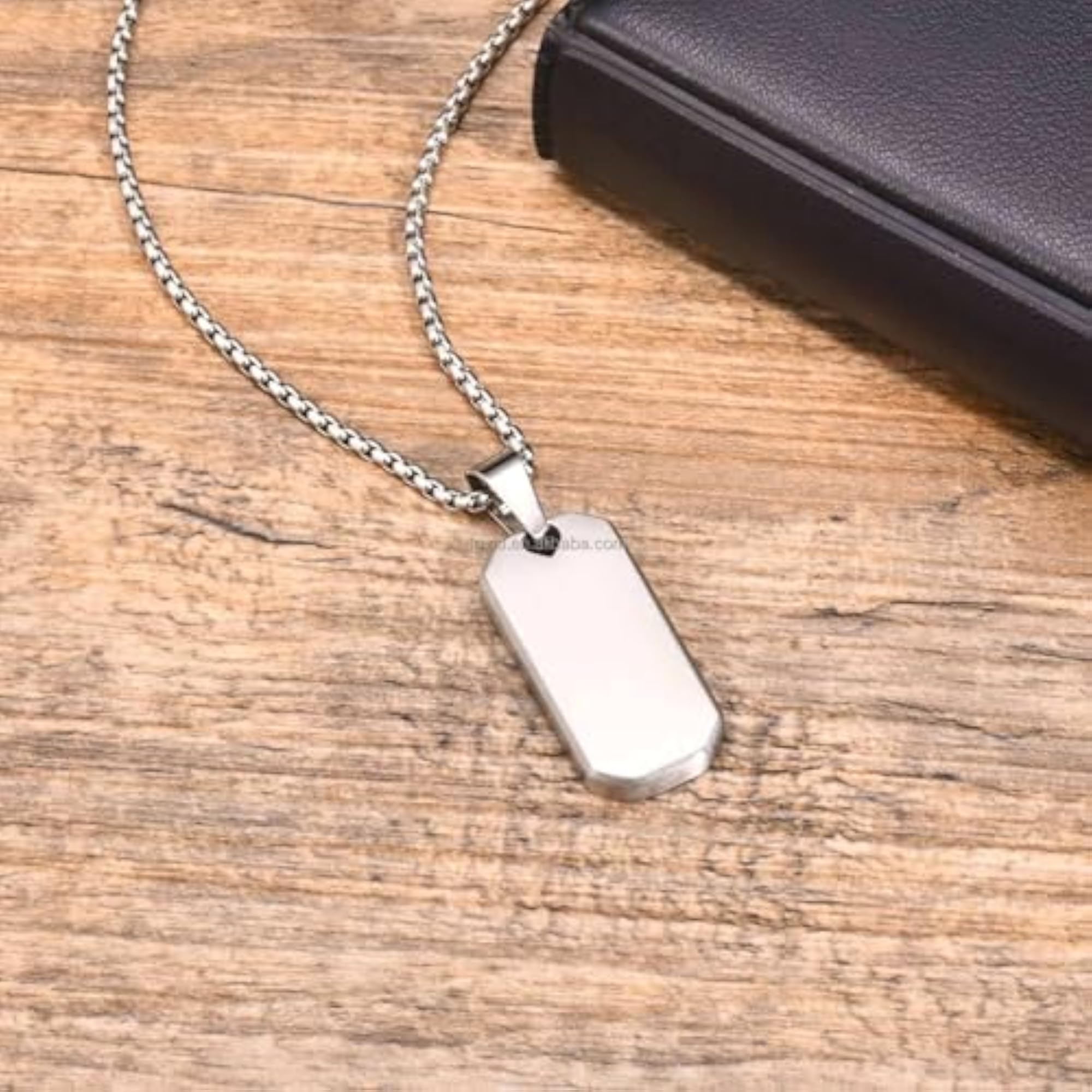 Men's Anti-Tarnish Silver Dog Tag Pendant Necklace