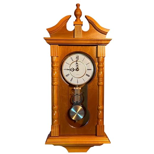 Traditional Oak Grandfather-Style Wall Clock with Chime